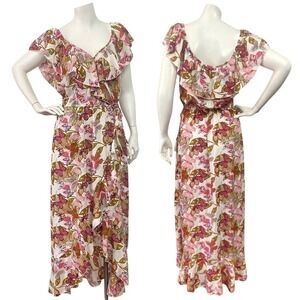 Indulge Instyle Women Large Pink Butterfly Faux Wrap Dress Floral Boho Fairycore
